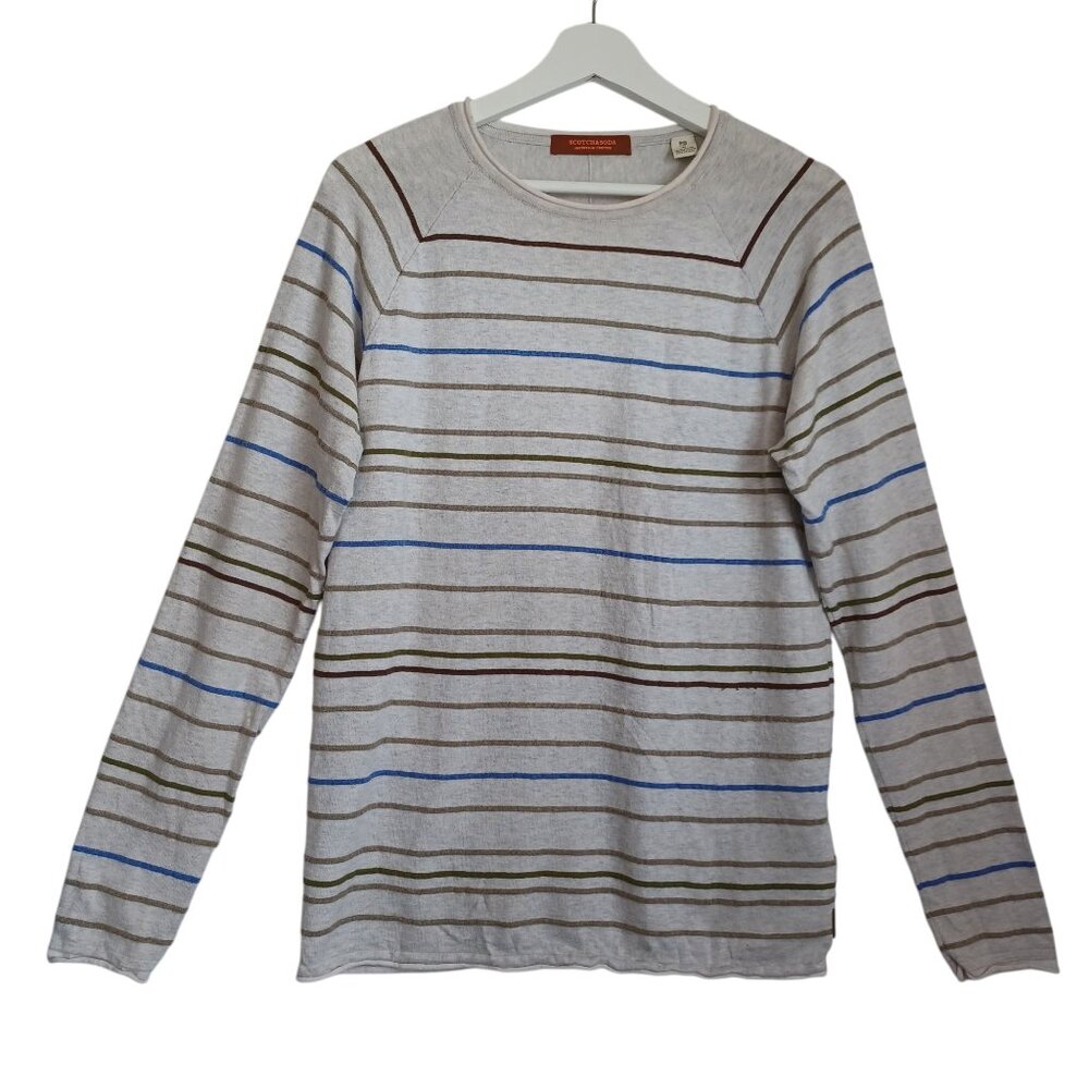 Scotch & Soda Womens Raglan Stripe Long Sleeve Knit Top Oatmeal Blue Green M